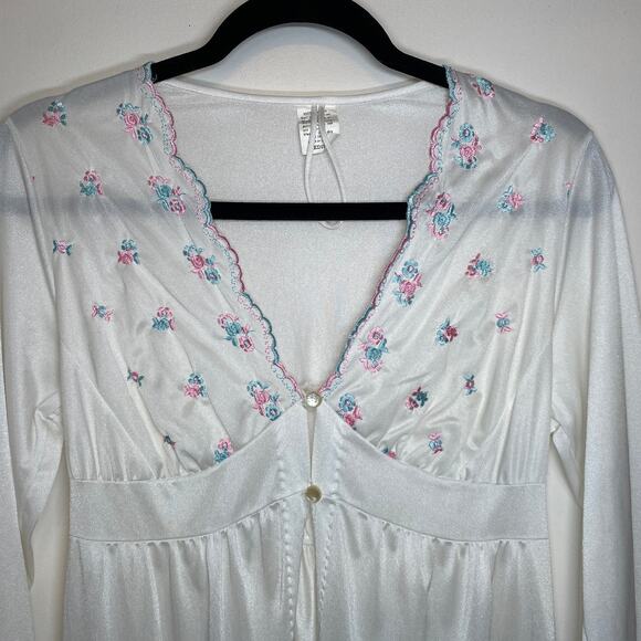 Vintage Cottage Prairie Maxi length Gown Slip Nightie Robe Embroidered Flower M - Picture 7 of 13